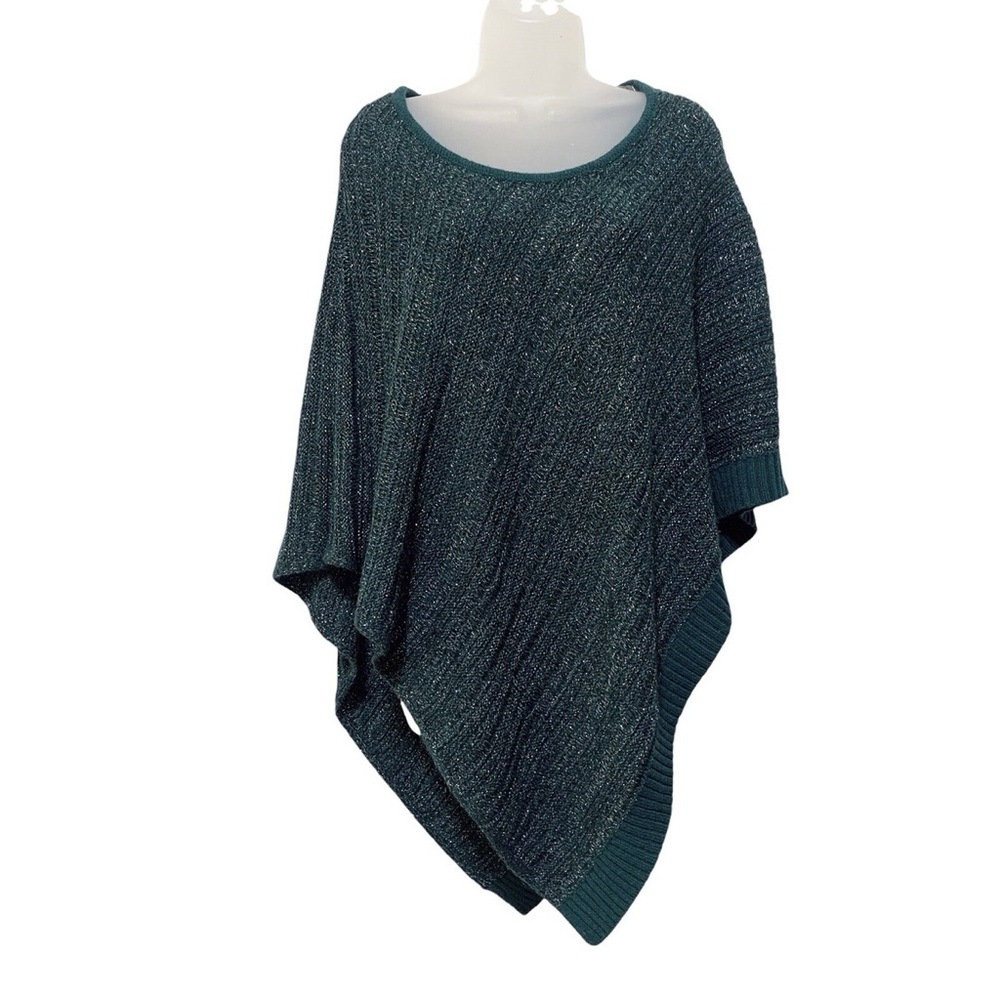 Chicos Goddess Green Lurex Marled poncho sweater with a triangle silhouette L/XL